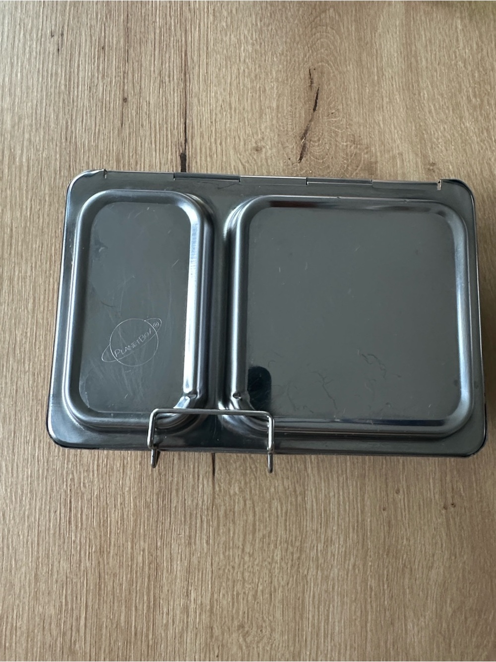 Stainless Steel Two-Compartment Lunch Tray with Secure Clip - Silver